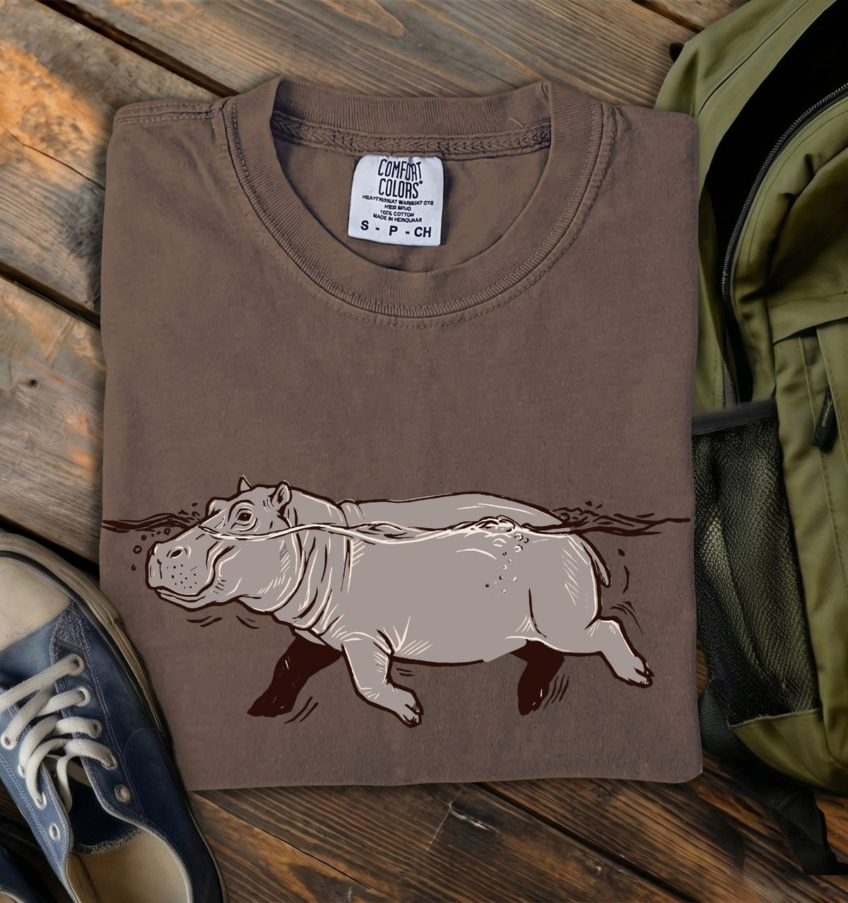 Swimming Hippo Comfort Colors T-Shirt