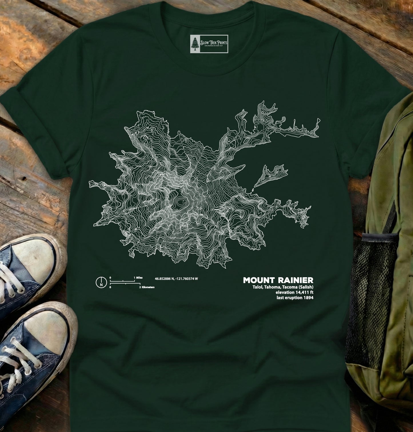 Mt Rainier Topographic T-Shirt