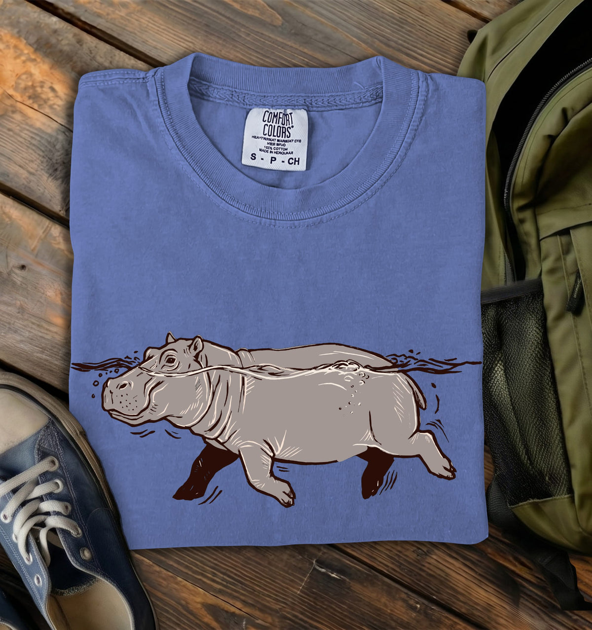 Swimming Hippo Comfort Colors T-Shirt
