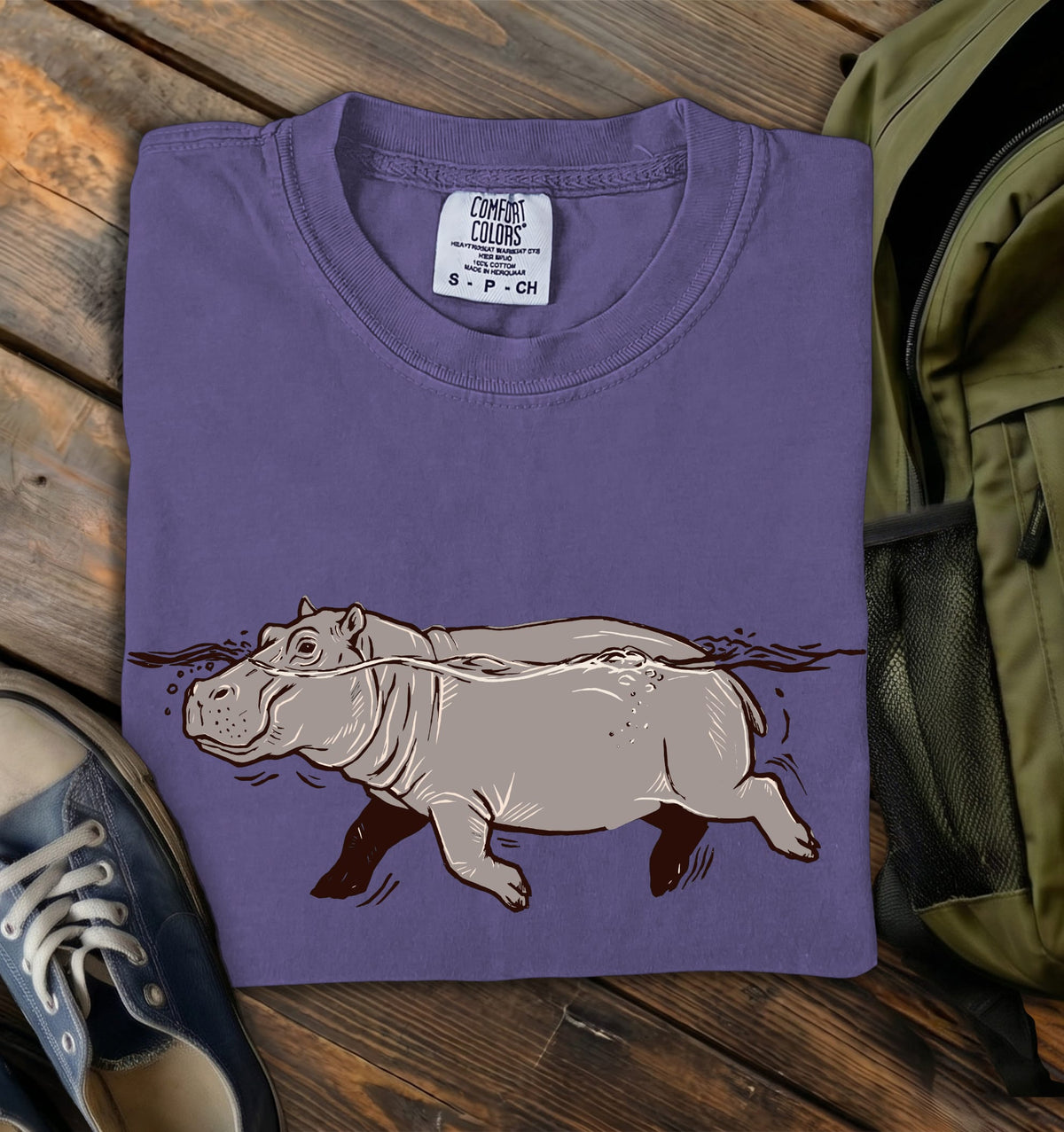 Swimming Hippo Comfort Colors T-Shirt
