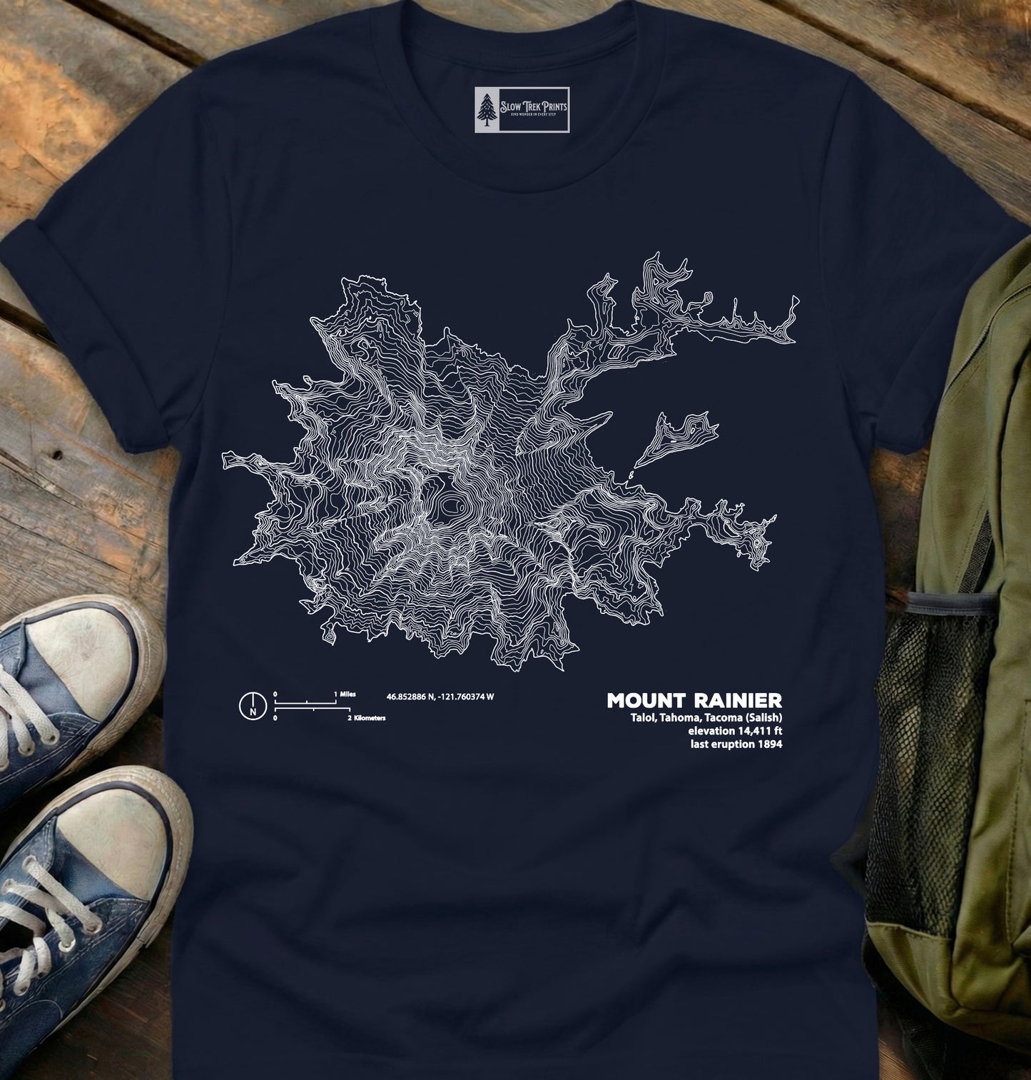 Mt Rainier Topographic T-Shirt