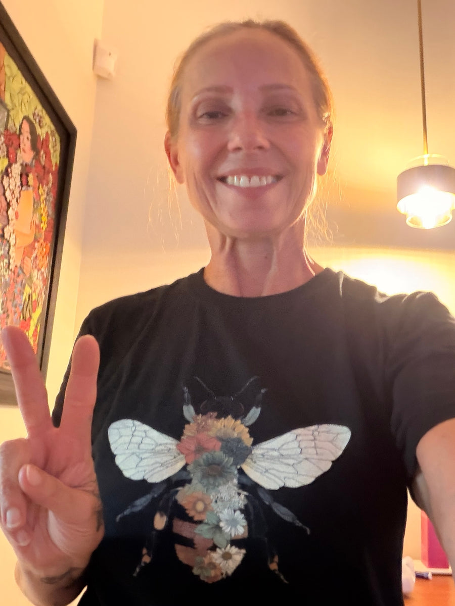 Customer wearing a Slow Trek tee