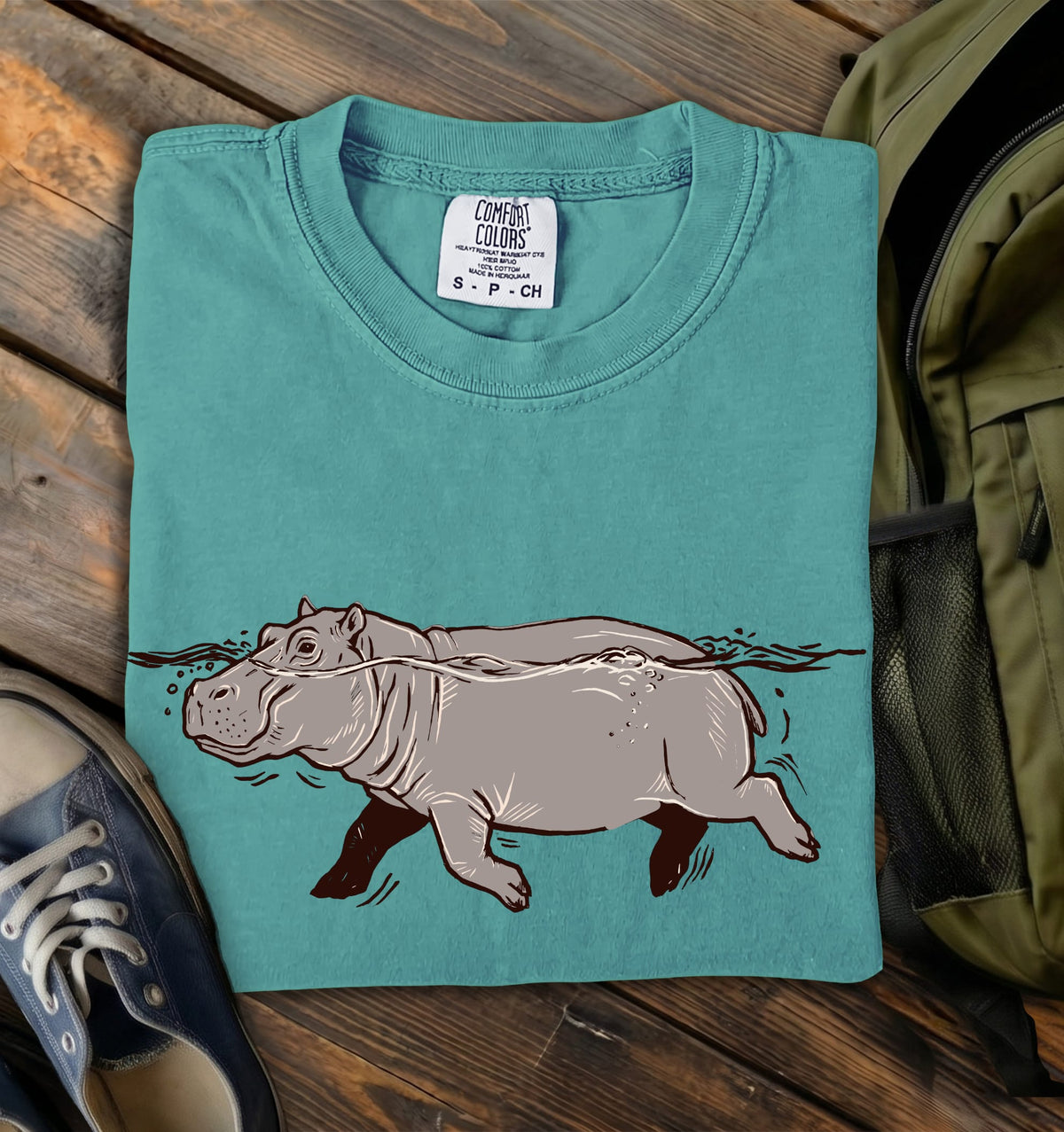 Swimming Hippo Comfort Colors T-Shirt
