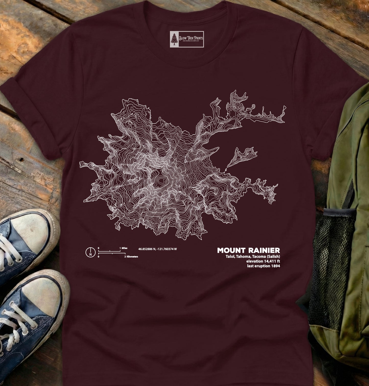 Mt Rainier Topographic T-Shirt