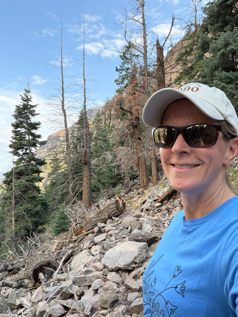 Customer wearing a Slow Trek tee