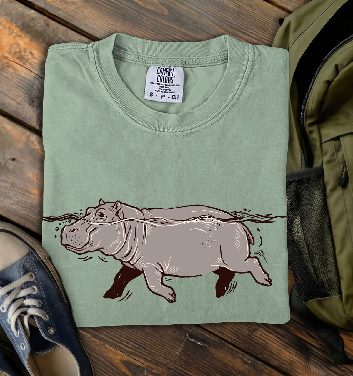Swimming Hippo Comfort Colors T-Shirt