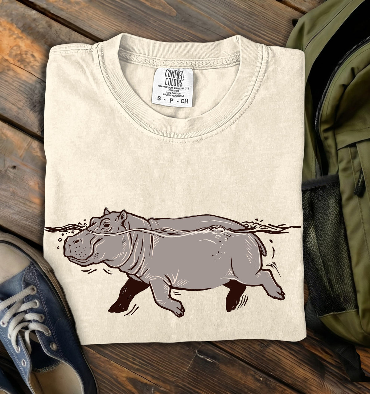 Swimming Hippo Comfort Colors T-Shirt