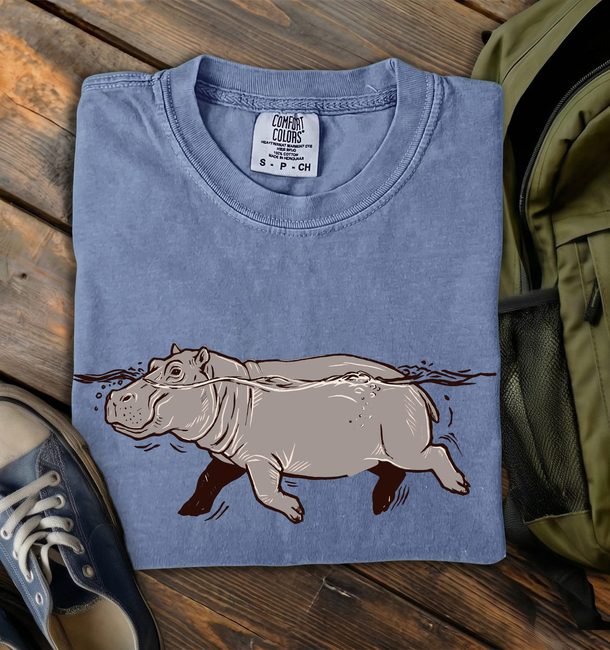 Swimming Hippo Comfort Colors T-Shirt