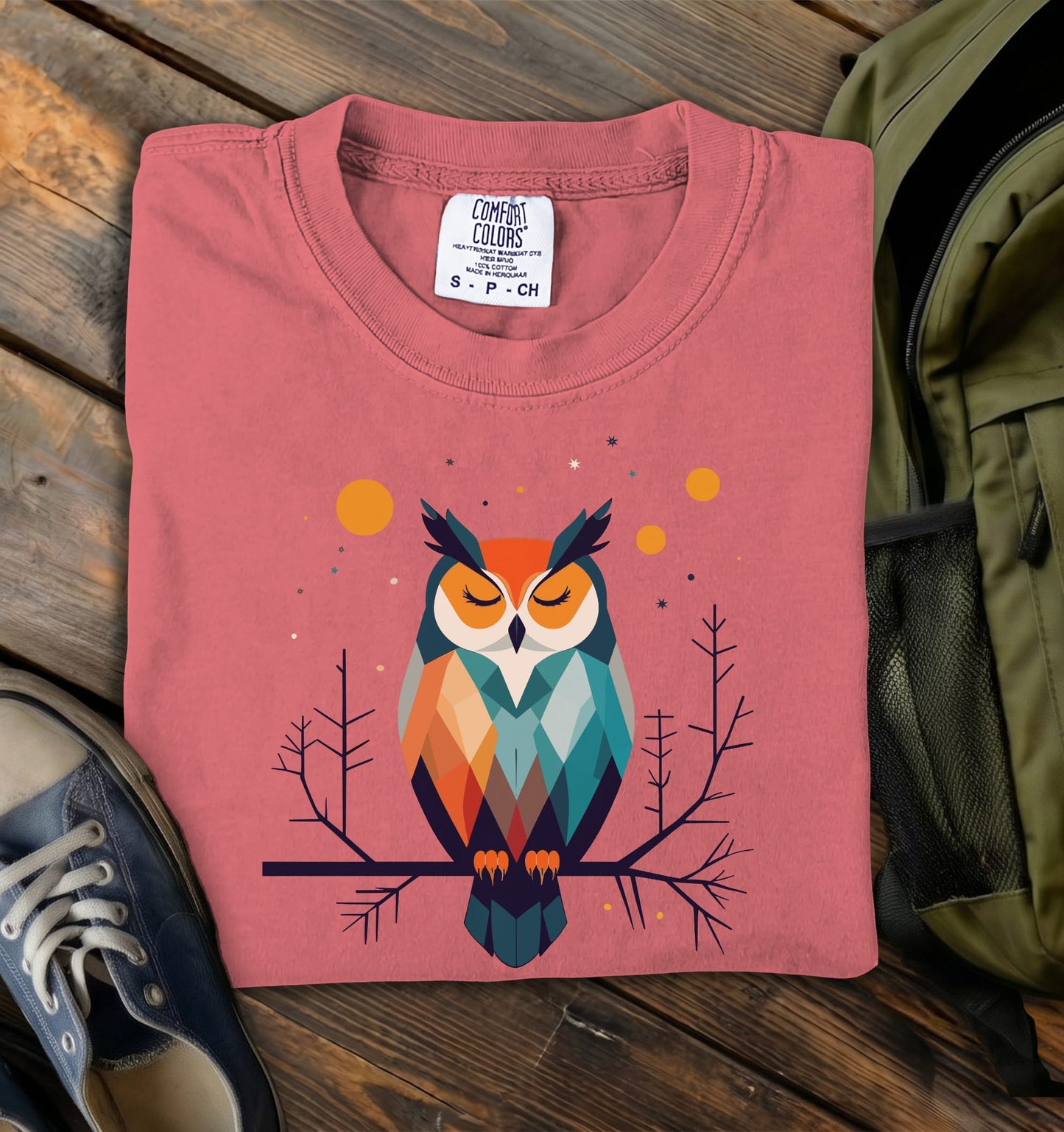 Geometric Owl Comfort Colors T-Shirt