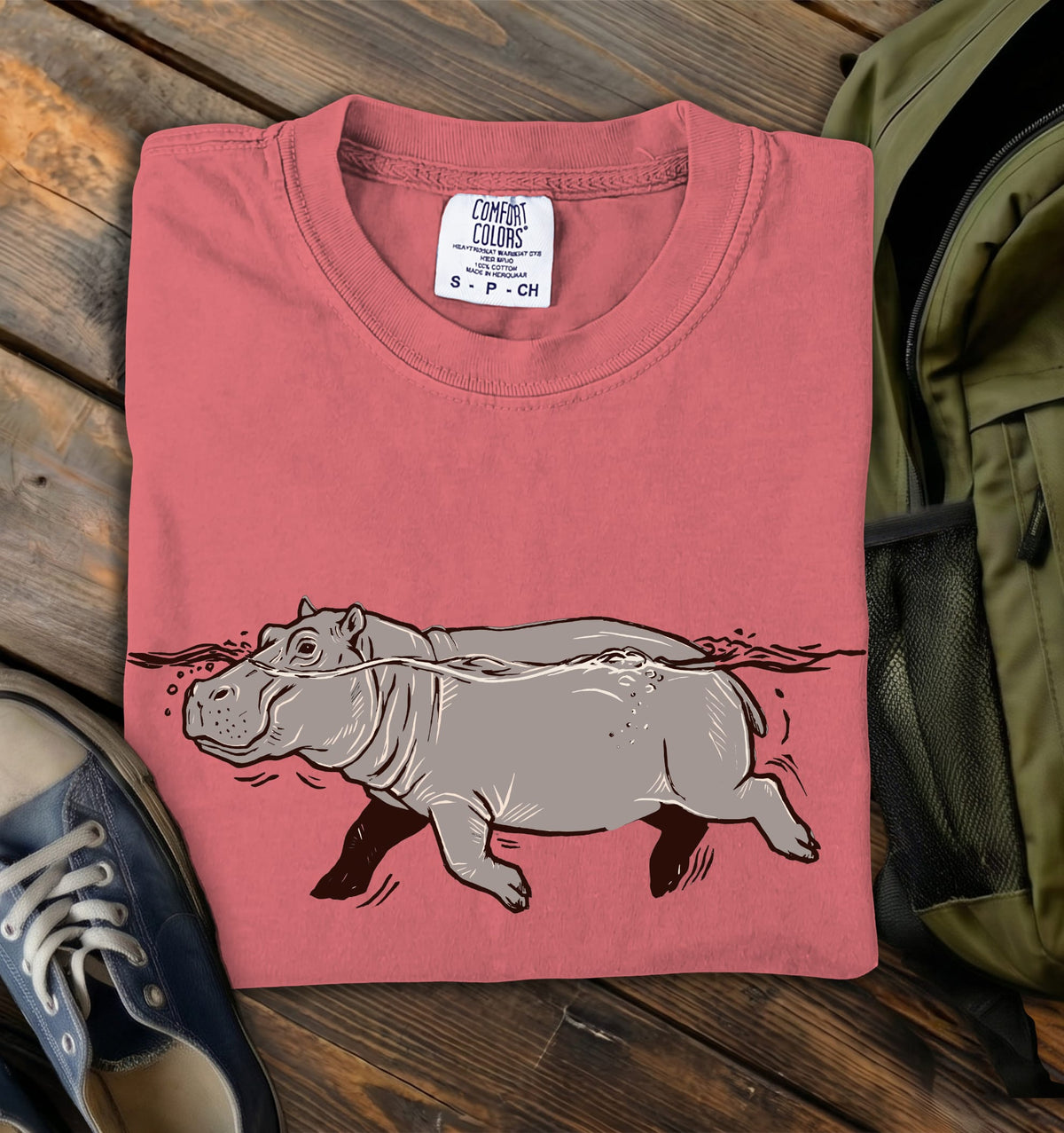 Swimming Hippo Comfort Colors T-Shirt