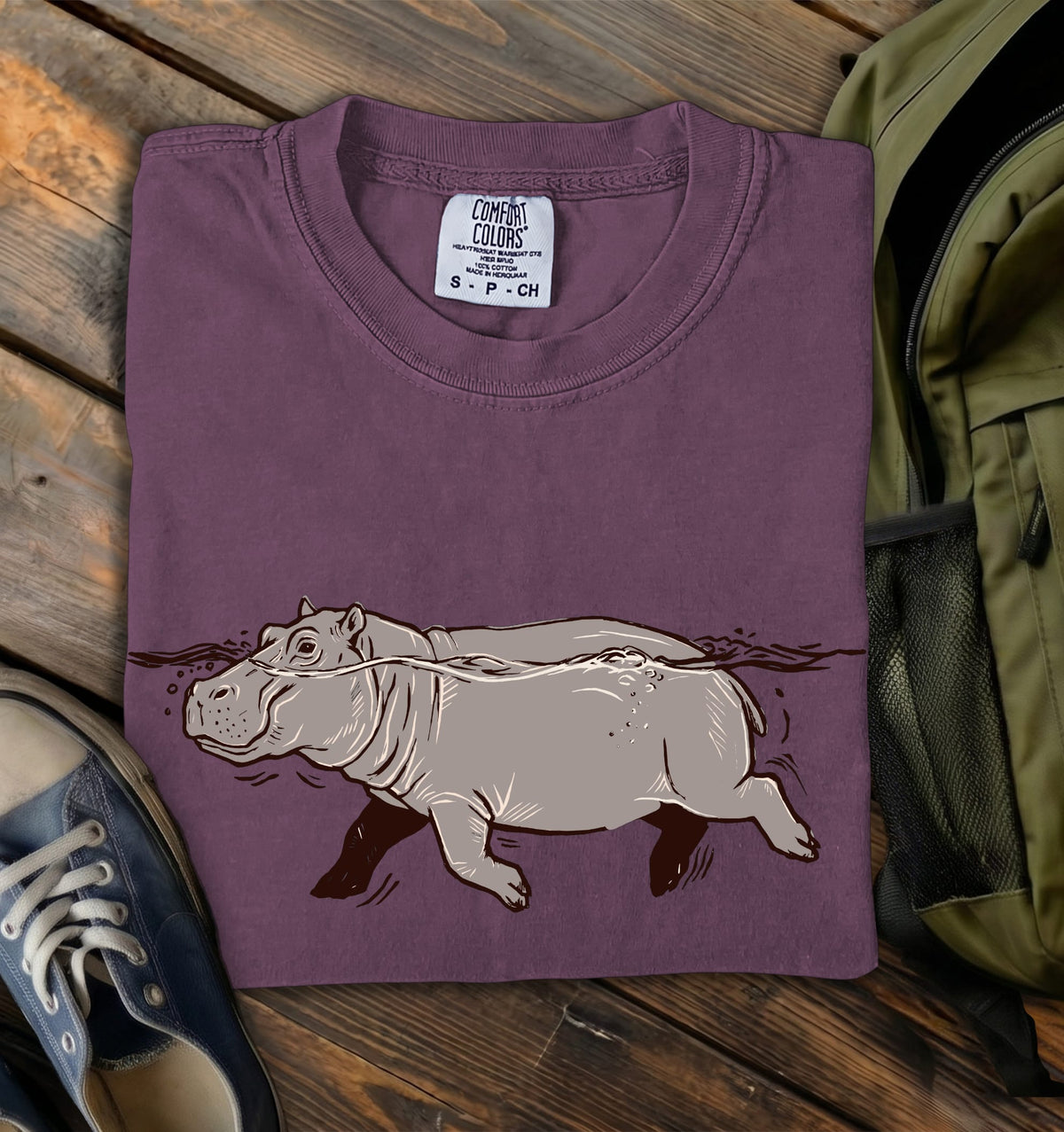 Swimming Hippo Comfort Colors T-Shirt