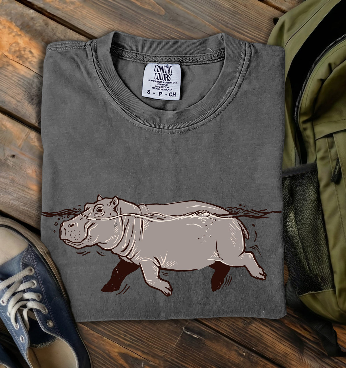 Swimming Hippo Comfort Colors T-Shirt