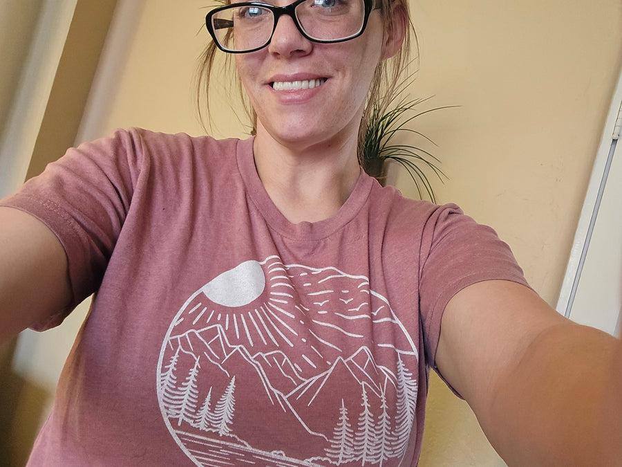 Customer wearing a Slow Trek tee